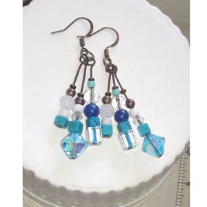 Blue Howlite Antique.Bronze Hooks Hidden Meaning earrings Natural Elements  366■